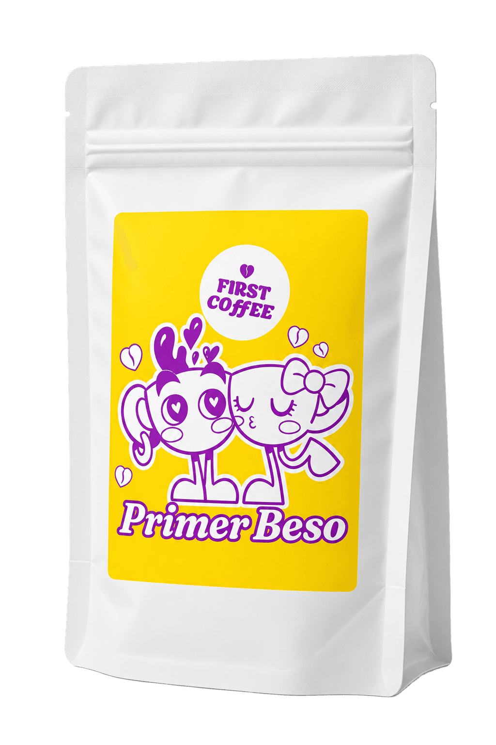 Sobre de 250 g de Primer Beso, con su etiqueta y los Tazis